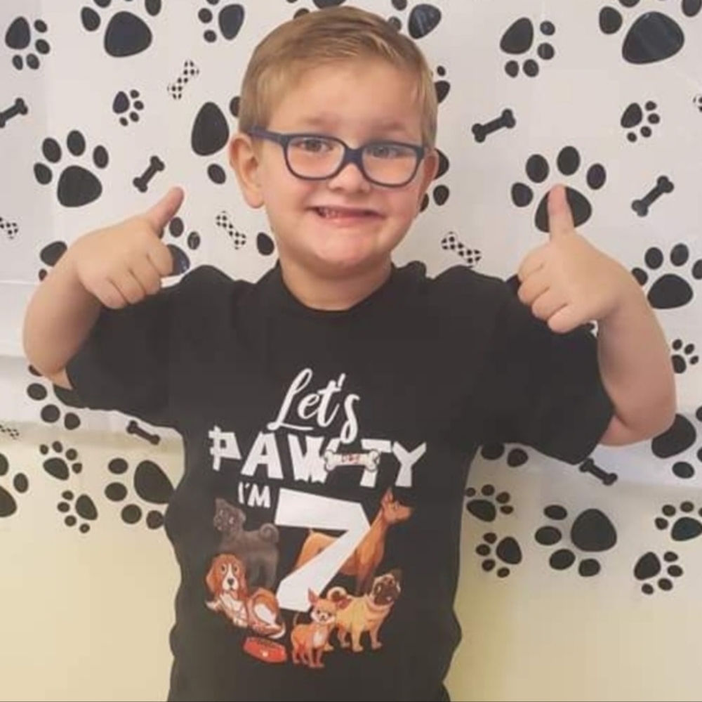 Youth "Let's Pawty" 7th Birthday T-shirt